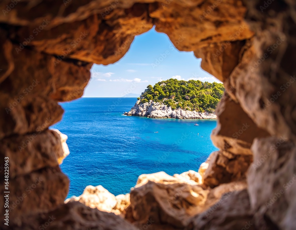 Fototapeta premium Coastal view through a stone archway