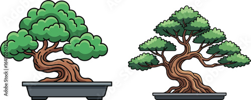 Cartoon bonsai tree illustration, decorative design element with a minimalist style