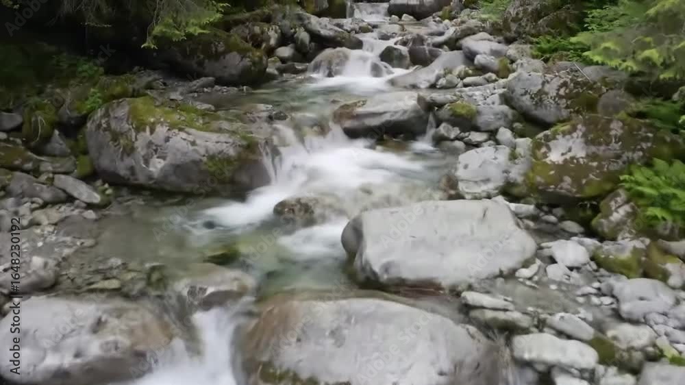 Cascading Stream Over Mossy Rocks Serene Forest Waterfall Scene Cascading Stream Over Mossy Rocks Serene Forest Waterfall Scene