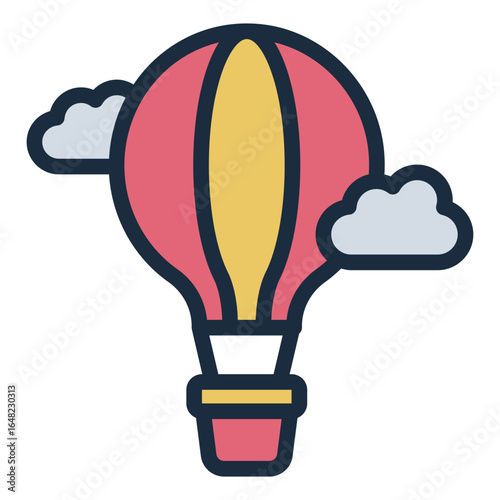 hot air balloon filled line icon flying over cappadocia landscape