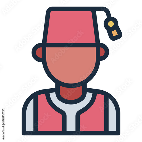 turkish man filled line icon wearing traditional fez attire