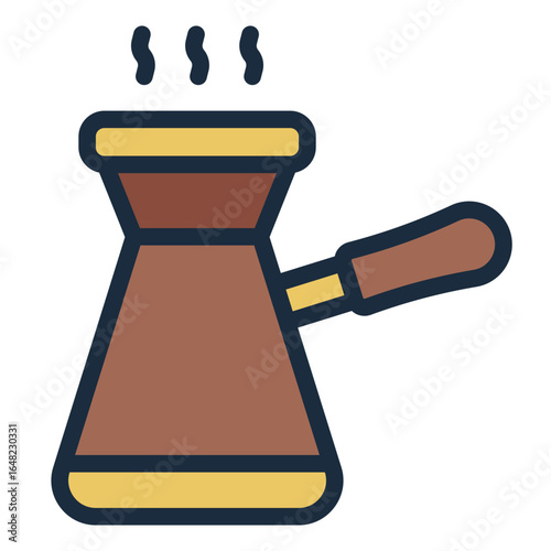 turkish coffee filled line icon brewing in cezve at cafe