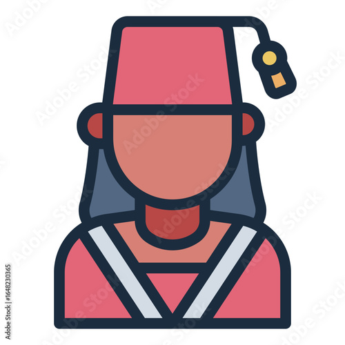 turkish woman filled line icon wearing cultural fez and dress