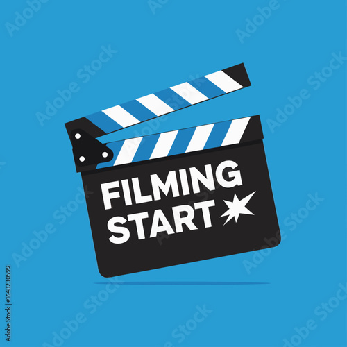 vector of a clapperboard with "FILMING START", an iconic symbol for cinema, film production, and entertainment.
