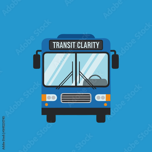 vector of a blue public transit bus with "TRANSIT CLARITY" on its display, representing urban transportation, public commute, city travel, or bus services.