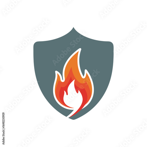 vector of a fire flame within a protective shield, symbolizing security, protection, and fire safety.