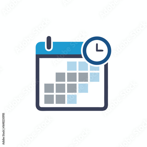 vector of a calendar icon with a clock, representing scheduling, time management, and appointments.
