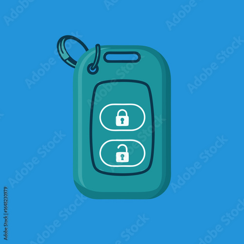 vector of a teal car remote key fob with lock and unlock buttons, essential for automotive security and convenience.