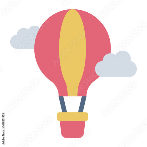 hot air balloon flat icon flying over cappadocia landscape