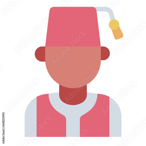 turkish man flat icon wearing traditional fez attire