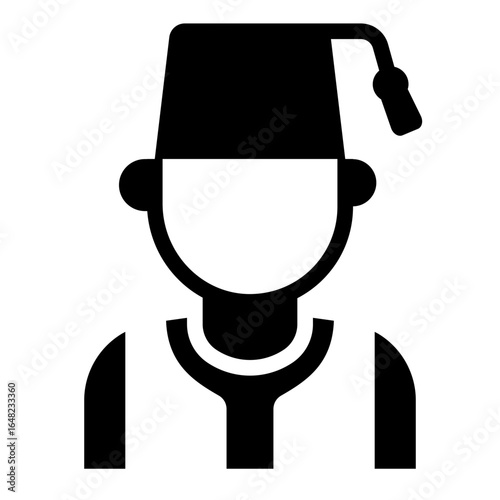 turkish man glyph icon wearing traditional fez attire