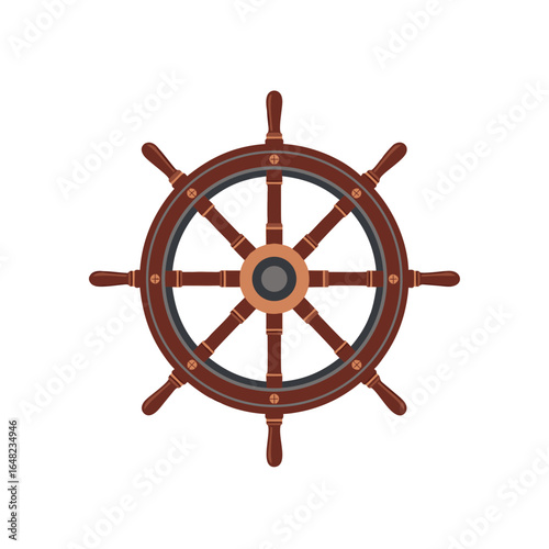 vector of a classic wooden ship's wheel, symbolizing navigation, control, leadership, and maritime adventure on the open sea.