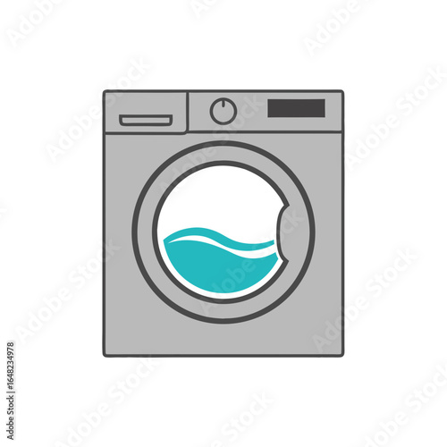 vector of a washing machine with visible water inside the drum, symbolizing laundry, cleaning, and household chores or appliance maintenance.