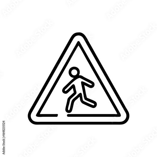 A simple icon represents a pedestrian crossing with the classic triangle shape for warning. It is a symbolic representation of public safety.