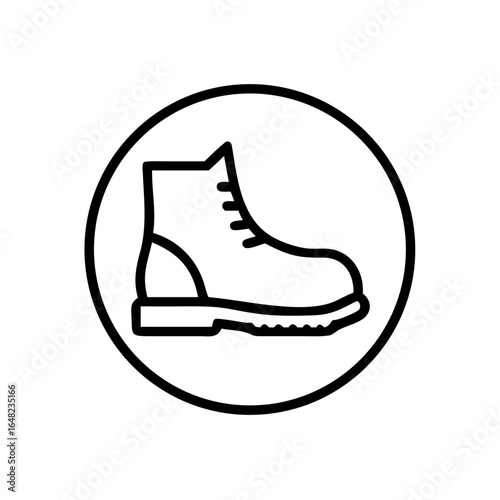 An illustration of a durable boot within a circle, emphasizing the robust design and essential features of footwear.