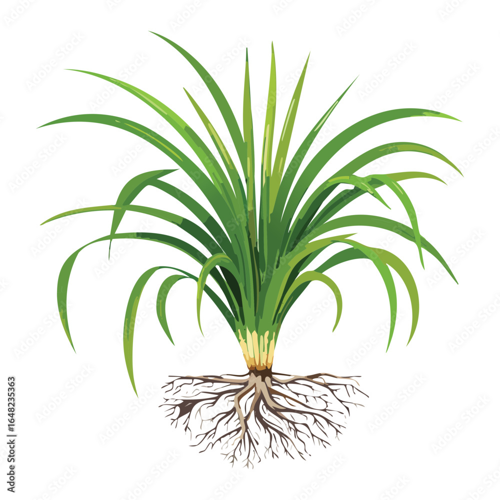 Obraz premium A Green Plant with a Simple Root System, Isolated Nature and Biology Vector