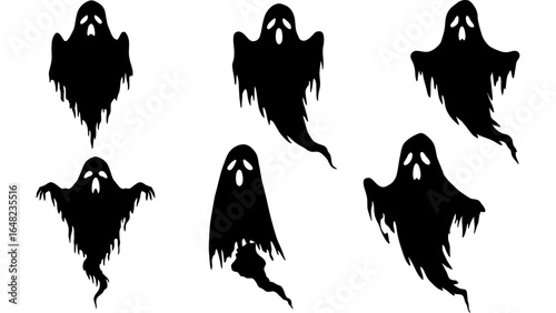 Ghost halloween horror silhouettes set, large pack of vector silhouette.