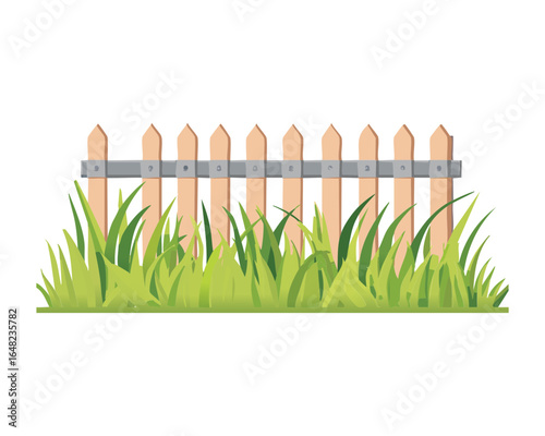 A Strip of Lush Green Grass with a Wooden Fence, Minimalist Landscape Vector