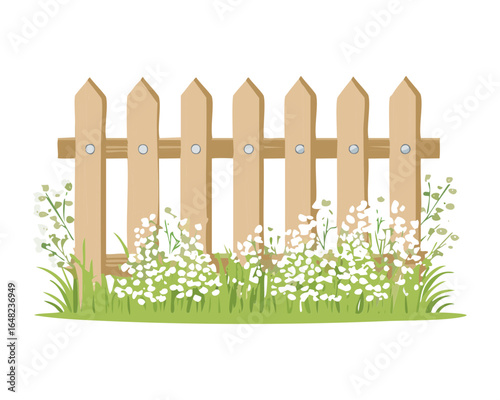 Picket Fence with Lush White Wildflowers