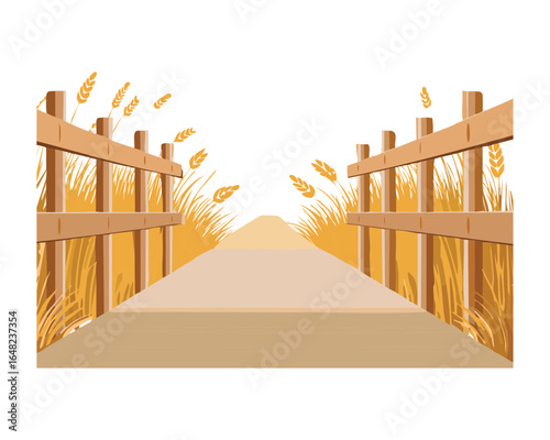 Golden Wheat Fields With A Long Dirt Road Path In The Middle
