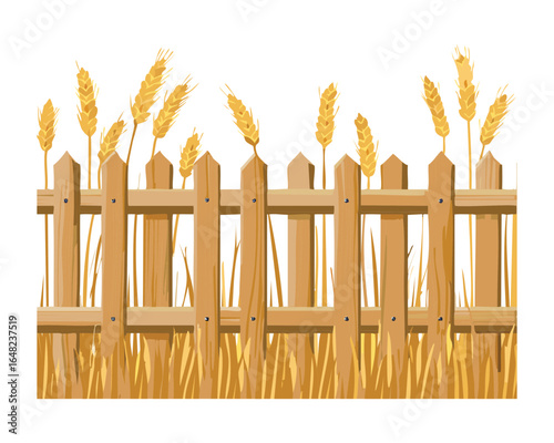 Old Wooden Fence with Golden Wheat Field Illustration