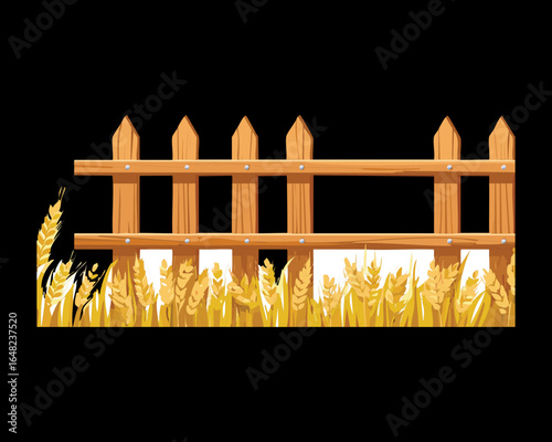Night Scene with an Old Wooden Fence and Hay