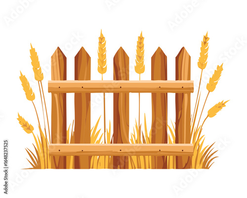 Rustic Wooden Fence with a Golden Wheat Field