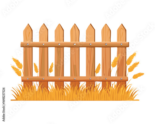 Wooden Picket Fence with Golden Wheat on the Side