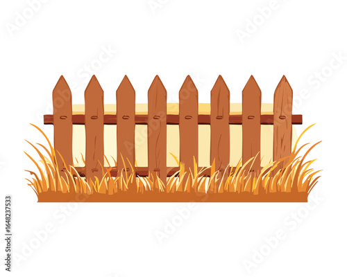 Rustic Wooden Picket Fence with Dry Grass in the Field