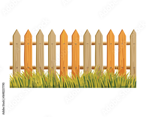 A lovely and detailed illustration of a wooden fence with a gate, standing amidst a field of tall, wild-looking wheat and grain plants