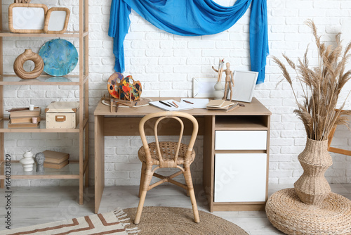 Interior of studio with art...
