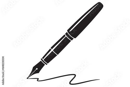 Black fountain pen vector minimalist silhouette icon illustration with white background
