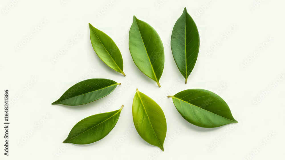 Fototapeta premium Fresh green leaves arranged in a circular pattern plant nature