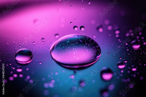 Wallpaper Mural Close-up of several water droplets on a reflective surface illuminated by purple and blue neon lighting, creating a glowing and futuristic atmosphere Torontodigital.ca