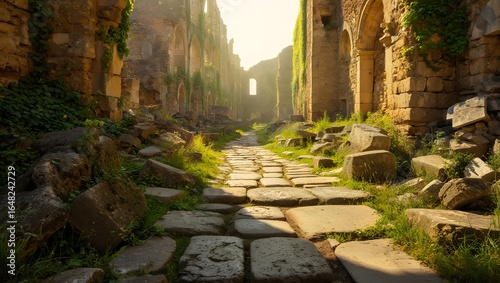 Fototapeta Naklejka Na Ścianę i Meble -  Ancient stone wall of a narrow street in the old town of Jerusalem with a small tree growing from the rock