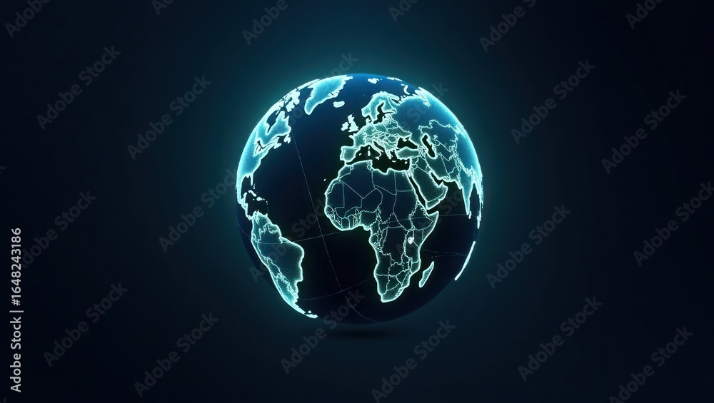 Digital planet Earth with luminous continents. Global communication and futuristic technology network concept on a dark blue background. Digital planet Earth with luminous continents. Global communication and futuristic technology network concept on a dark blue background.