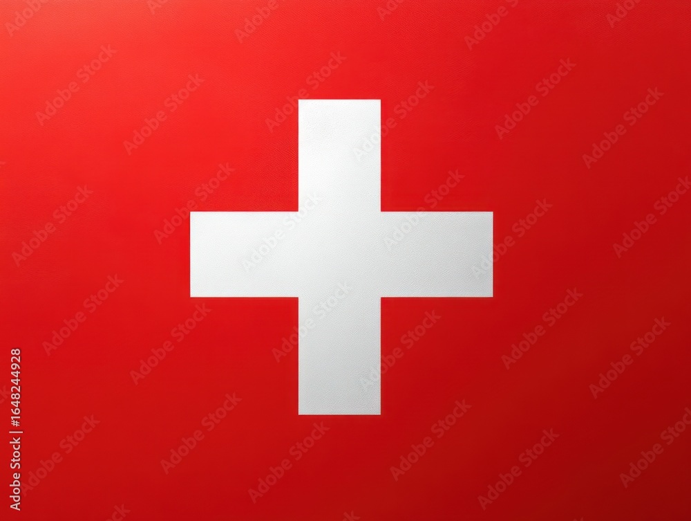 Fototapeta premium Red background with a centered bold white cross symbol, representing a simple and strong geometric design