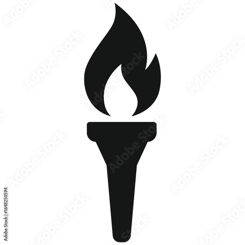 A solid black silhouette of a torch with a flame, representing light, guidance, or a historical tool.