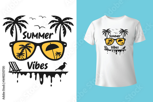 Colorful summer t-shirts on display at a vibrant store during sunny days.