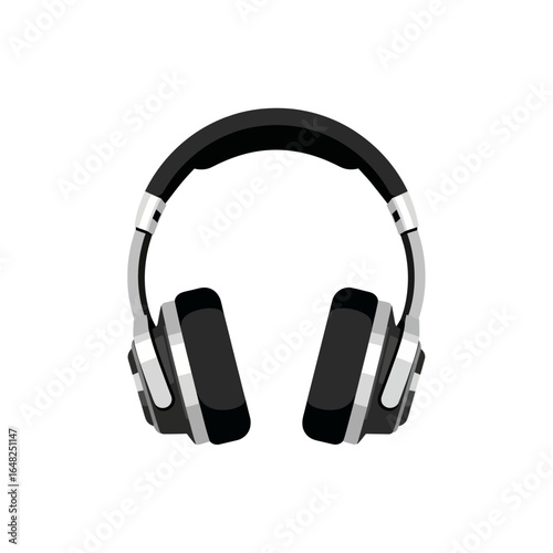 A pair of modern black and silver over-ear headphones isolated on a plain white background.