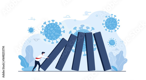Business owner preventing economic collapse caused by global pandemic crisis and virus spread illustration