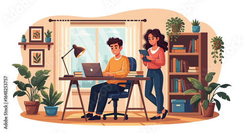 Couple Working From Home Productivity, Collaboration, and Cozy Home Office