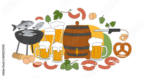 Traditional bavarian beer festival celebration with food and drinks