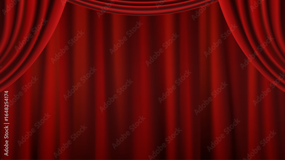 Fototapeta premium 赤いカーテン 背景 舞台幕 ベクターイラスト | 高級感 クラシック ビンテージ バナー 年末年始