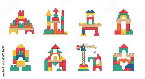 Creative building blocks featuring architectural designs and construction crane toys for educational playtime and development