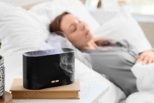 Air humidifier on table aga...