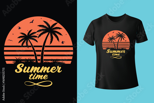 Colorful summer t-shirts on display at a vibrant store during sunny days.