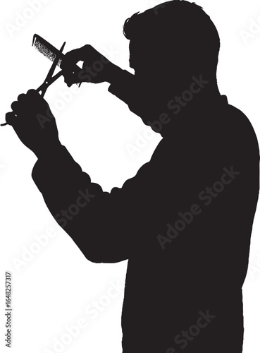 Professional Hair Stylist Barber Silhouette with Scissors and Comb