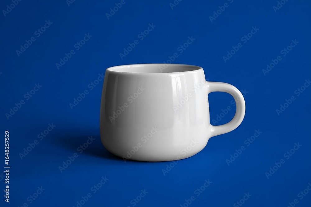 Fototapeta premium White ceramic coffee mug on blue background, for mockup or advertising, isolated on solid color