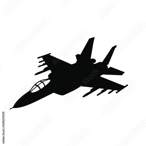 Black silhouette of a fighter jet in flight airplane